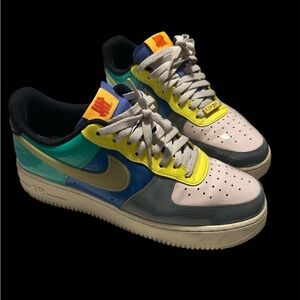 Nike Air Force 1 with Blue, Yellow, and Green Accents